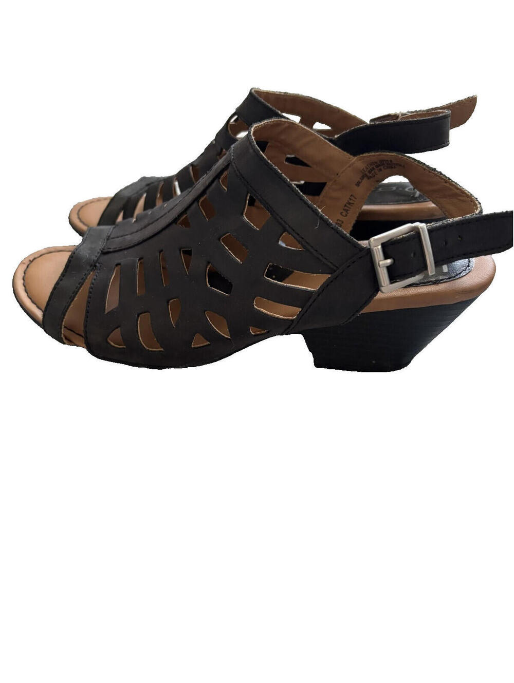 Born sz 9 medium black ankle strap heal sandals wood heel - Picture 2 of 4